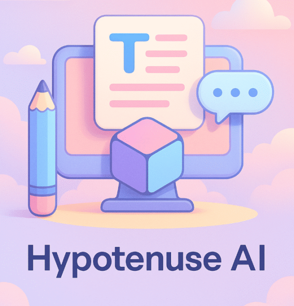 Hypotenuse AI pastel-style illustration with icons and interface elements